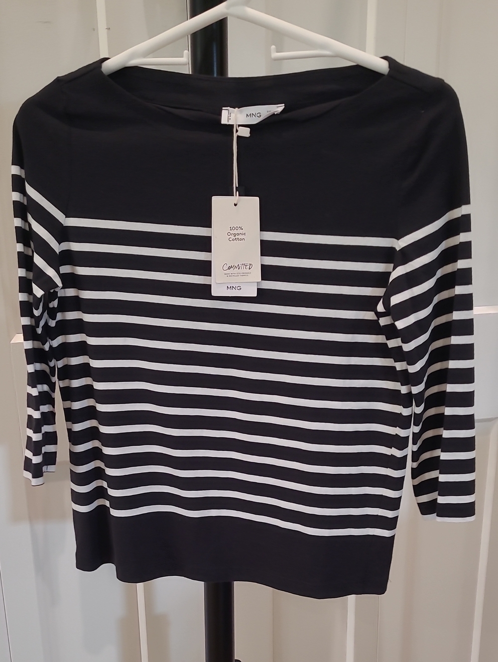Mango Black and White Striped Long Sleeve Top NWT